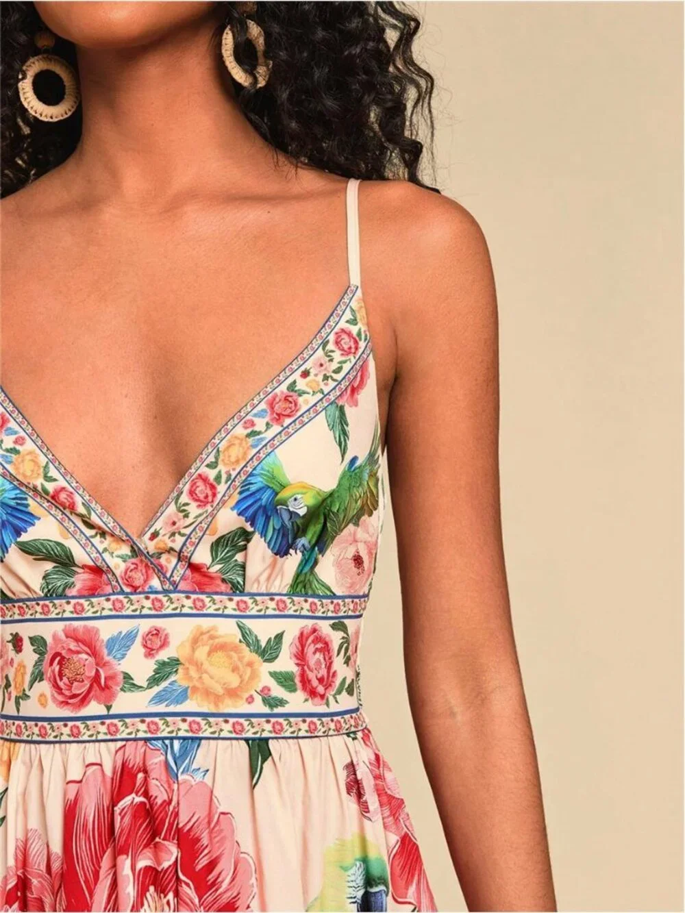 NEW - Tropical Floral Parrot Print Maxi Dress Boho Vacation Sundress